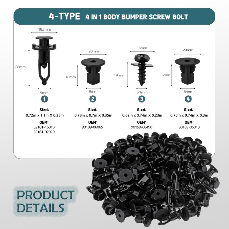 UNIGT 4 in 1 Body Bumper Screw Bolt 90159-60498 with 52161-16010 Fender Liner Clips Compatible with Toyota Lexus Wheel Well Liner Retainers 90189-06013 90189-06065- 121pcs - Image 3
